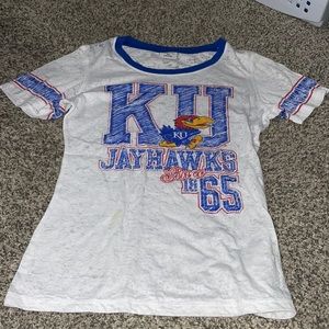 Slightly see through KU T-shirt. Size medium (7/9)